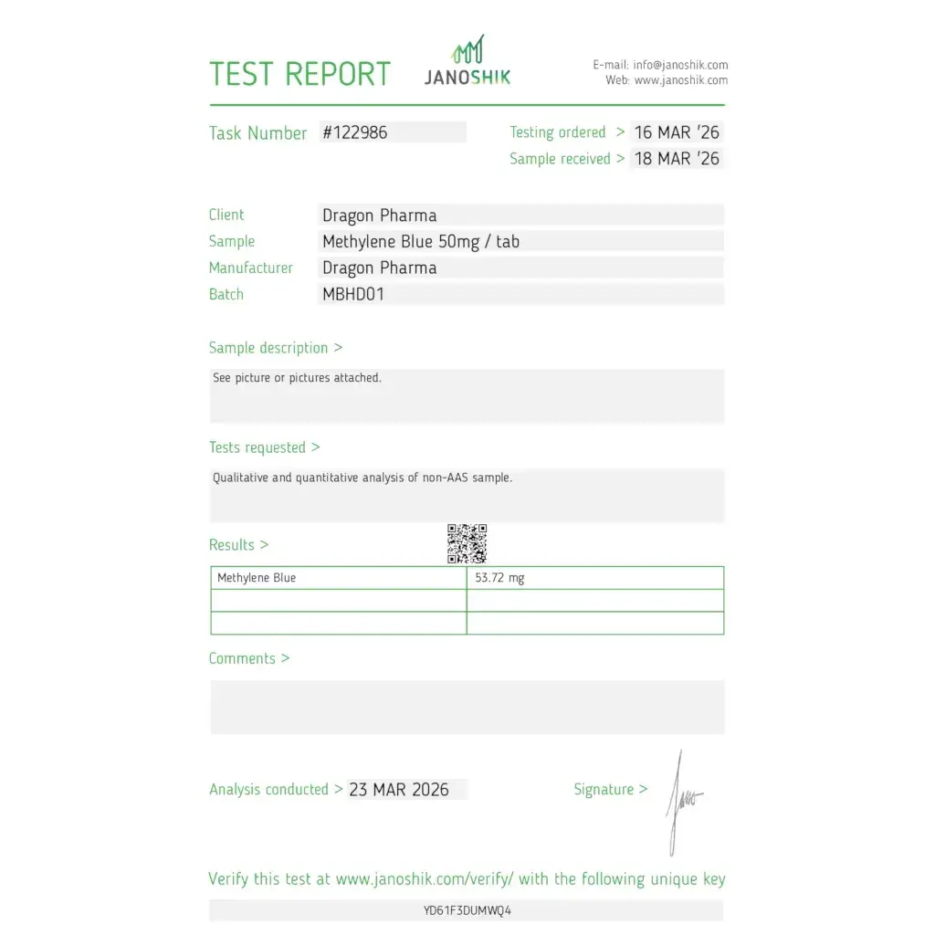 methylene blue product lab certification