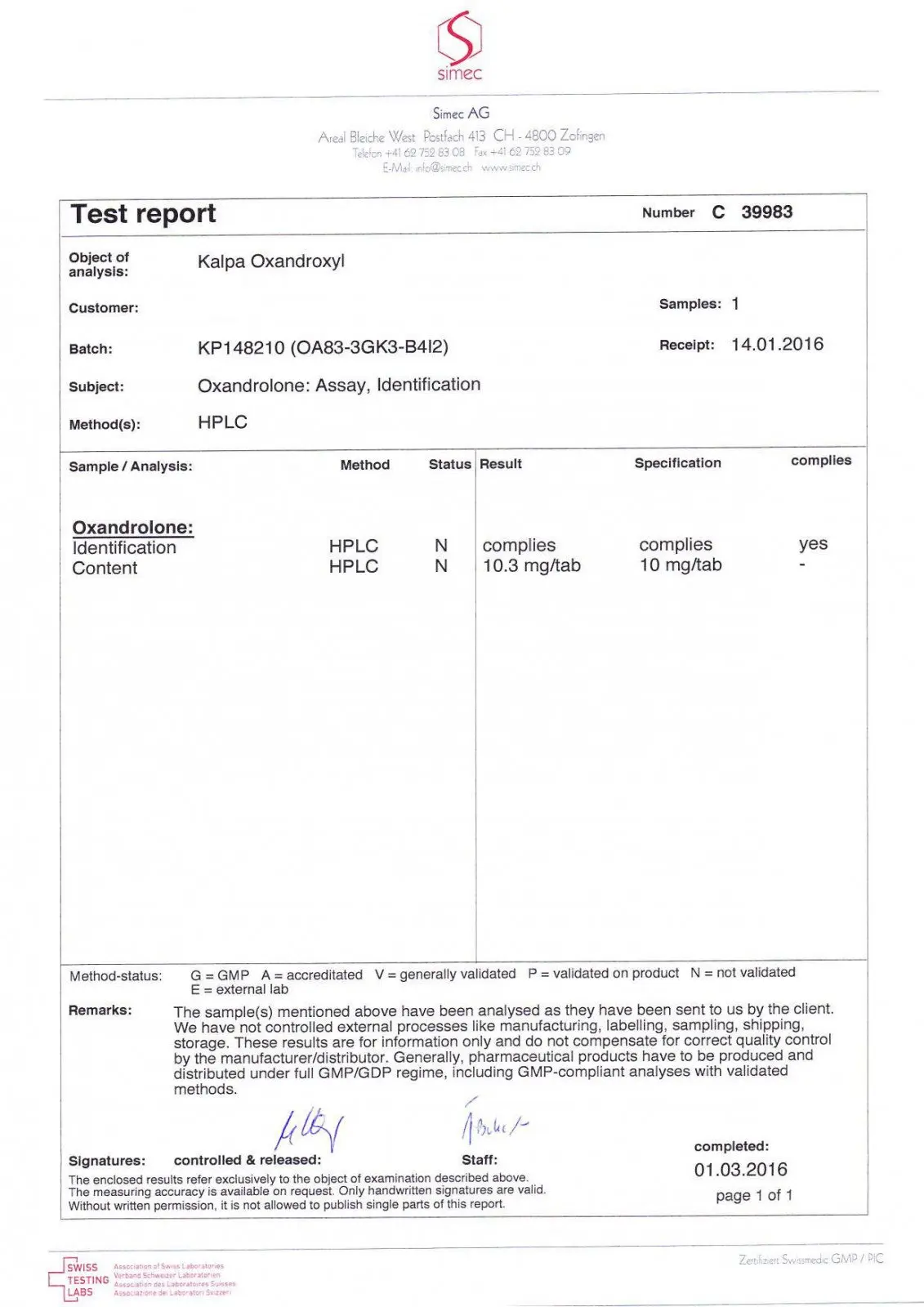oxandroxyl 10 lab test results
