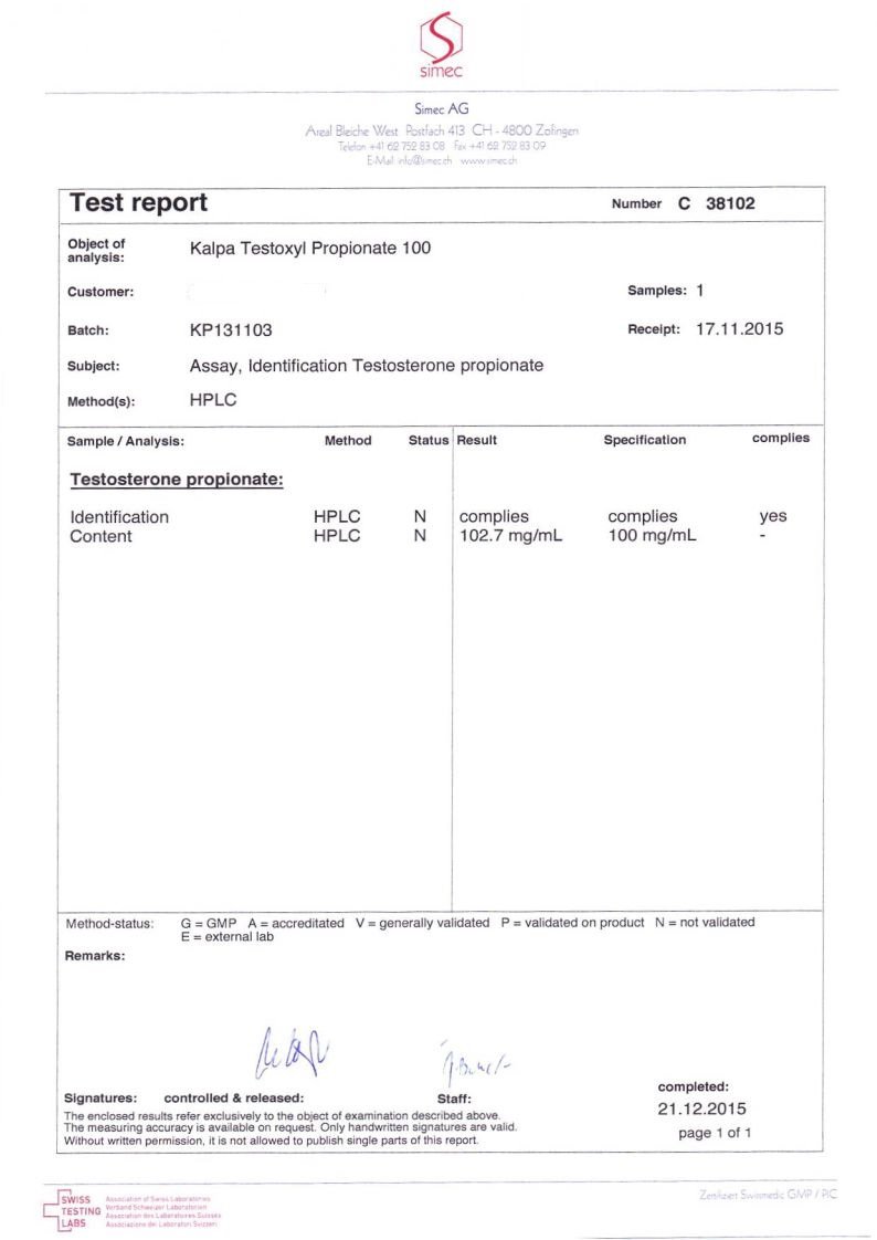 testoxyl propionate lab test results